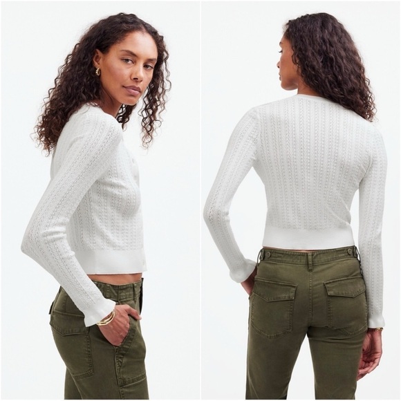 Madewell Sweater The Signature Open-Knit Cardigan Button Front White XS NWT New - Picture 2 of 13